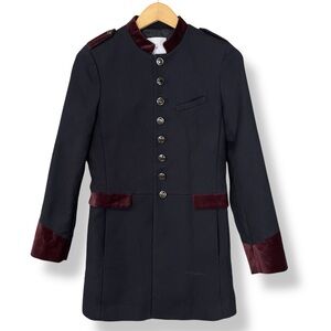 MNG Suit Military‎ Style Jacket Blue Size XS Velvet Trim Mango Women Epaulets